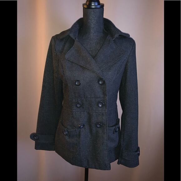 Outer Edge Double Breasted Hooded Pea Coat - Picture 1 of 8